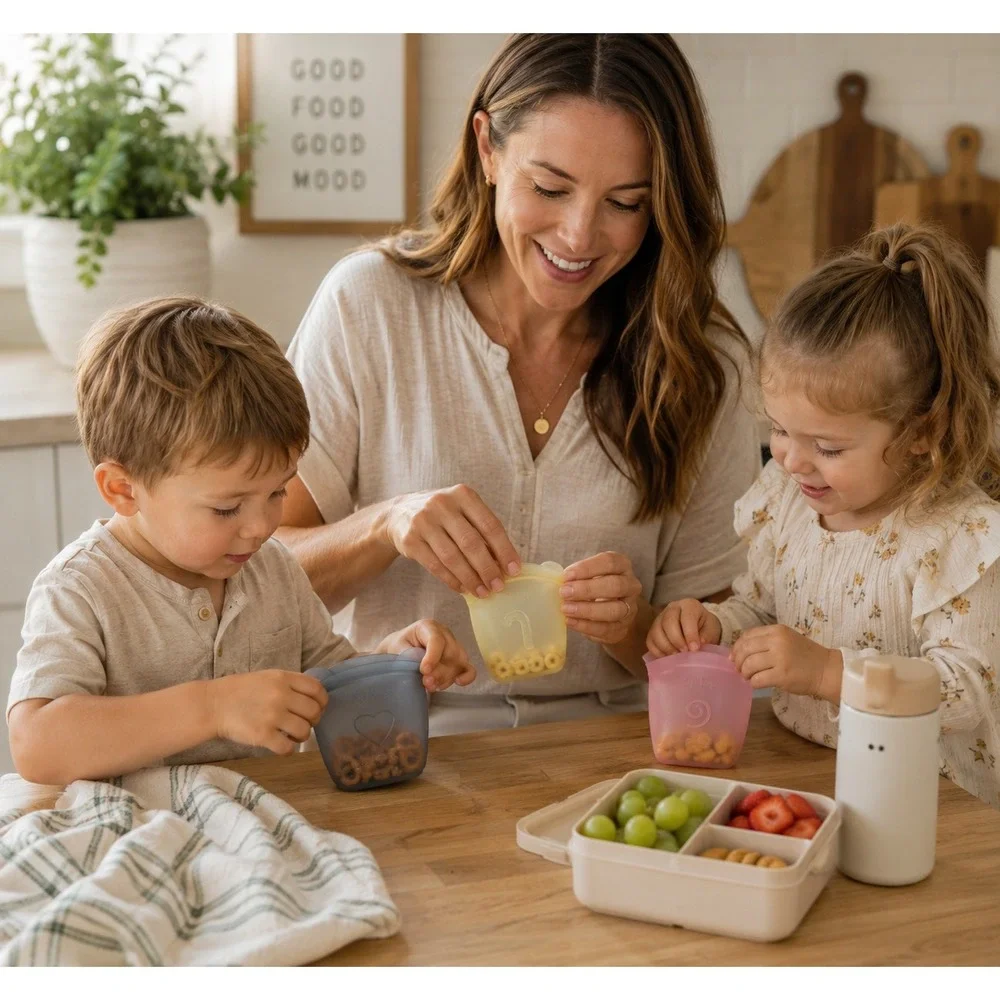 Zip Top Silicone Snack Containers Kids 4oz Multicolor Excellent Animal Set
